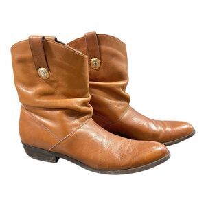 Vintage 80s Dingo Women’s Slouch Ankle Short Western Boots in Tan Leather. Sz 6
